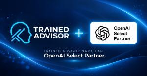 Trained Advisor logo alongside the OpenAI Select Partner badge on a dark blue background, announcing Trained Advisor’s OpenAI Select Partner status.