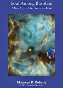 book cover colour image of cosmic mother and child with text on indigo background