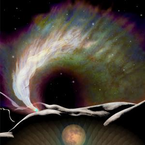 painting of a reclining naked woman who doubles as a lunar landscape