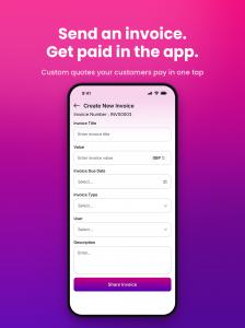 SplashArk invoice screen: send an invoice and get paid in the app