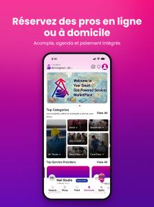 Écran des services SplashArk pour réserver des prestataires avec acompte