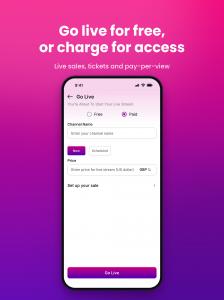 SplashArk screen for setting up a free or paid live stream