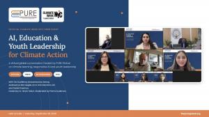 PURE Global and Climate Week NYC event graphic for “AI, Education & Youth Leadership for Climate Action,” featuring a collage of the virtual panel participants.