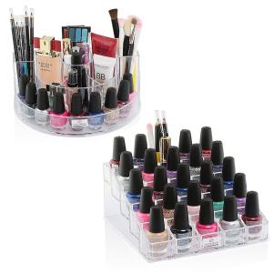 A make up organizer product photo as a Hero shot for Amazon listing. It shows various makeup and skin care products nicely arranged on the organizer