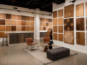Galleher Duffy showroom at the San Francisco Design Center featuring flooring and installation product displays.