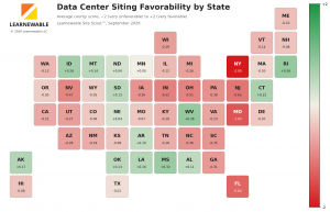 September Data Center Sentiment and Zoning/Permitting Conditions State Map
