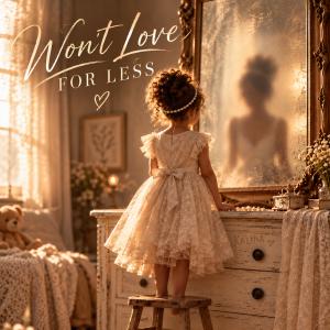 Album cover for “Won’t Love for Less” by Goodwin Made, showing a young girl looking into a mirror at her future self, featuring vocals by Jaime Arin.