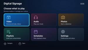 Pevac digital signage home screen