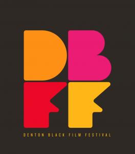 Denton Black Film Festival logo with the letters DBFF in orange, pink, red, and gold blocks on a dark background.