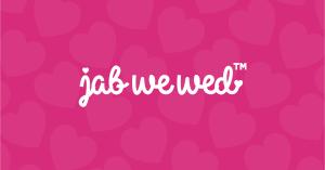 Jab We Wed logo on a pink heart-patterned background.