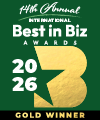 Best in Biz Awards 2026 International gold winner logo