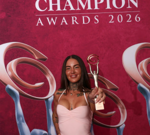Amy Williams of Lash Prodigy holding her Brows & Lashes Champion award at the 2026 Australian Women's Small Business Champion Awards in Sydney