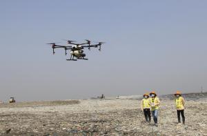 The UAV can carry a maximum payload of 10 liters and has a flight time of approximately 15 minutes. The operator can pre-program the flight route, altitude, and flight duration.