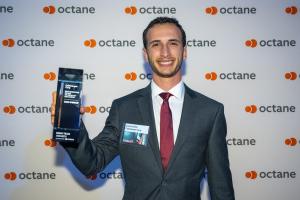 Aidan Vrobel with the Cableteque award