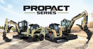 Full lineup of the TYPHON PROPACT Series featuring TERROR III, TERROR IV mini excavators and STOMP 65 wheeled and tracked skid steers.