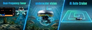 CHASING CanFish F2 integrates dual-frequency sonar, underwater vision and AI Auto Cruise into one 3-in-1 fishing scout, helping anglers scan the water, verify underwater conditions and automate scouting across a target area.