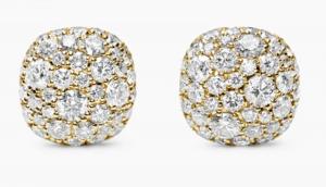 Dazzling pair of David Yurman 18K yellow gold cushion stud diamond earrings, stamped “DY 750,” in excellent condition with the original box. Estimate: $3,700-$4,000