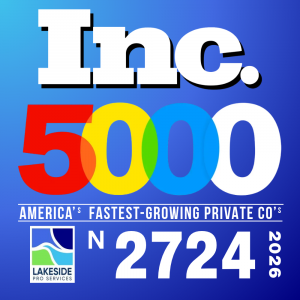 Blue graphic featuring the Inc. 5000 and Lakeside Pro Services logos, highlighting the company’s No. 2,724 ranking in 2026.
