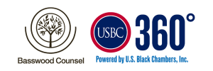 Logos for Basswood Counsel and USBC 360° Powered by U.S. Black Chambers, Inc., displayed side by side on a light background.