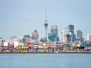 Photo of Port of Auckland taken from the water looking toward the city