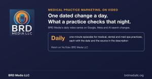 Card for the BRD Media medical practice marketing video series: one dated change a day, what a practice checks that night
