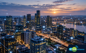 Image of Brazilian city with networking connections.