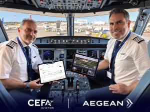 Pilots inside an AEGEAN aircraft using CEFA Aviation Mobile Services (CEFA AMS)