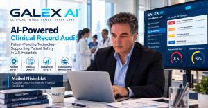 Maikel Nisimblat reviewing GALEX AI clinical record audit technology designed to support patient safety and clinical risk management in U.S. hospitals.