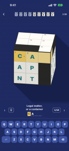 Cubewords crossword gameplay on a cube