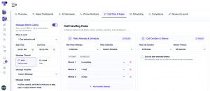 Researchers can configure CATI call flows and rules in Terapage, including pre-call SMS alerts, the number of call attempts, and maximum call duration for each interview campaign.