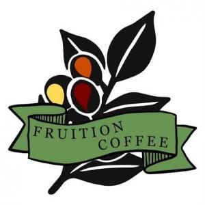 Multi-toned Coffee Bean Plant with Letters on Green Scroll - Fruition is Los Angeles specialty coffee with coffee cart now available for events and productions!