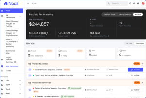 Product screenshot of the Noda Command Center, designed to help building teams quickly act on prioritized savings projects across a portfolio.