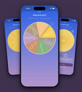 Letheia App 3-Level Emotion Wheel showing emotional check-ins progressing from broad emotions to more specific feelings.