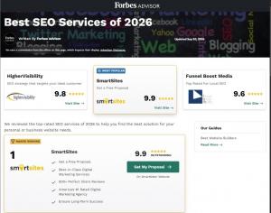 SmartSites Ranked #1 on Forbes Advisor's Best SEO Services of 2026