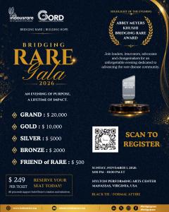 Tickets for the Bridging RARE Gala are now available. Giving opportunities are available at the GRAND, GOLD, SILVER, or BRONZE Patron levels, or as a FRIEND of RARE.
