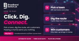 How to play Fibre Tycoon in three steps: pick a town, dig the route, win customers