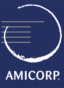 Amicorp logo on blue background
