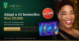 Verticals For Good challenge graphic with Havilah Malone, her book Rewriting A New History and a $2,000 prize badge