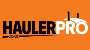 HaulerPro logo in black and white on an orange background, with a truck outline in the wordmark