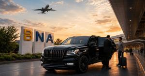 LuxNashRide BNA airport chauffeur service with luxury SUV at Nashville International Airport