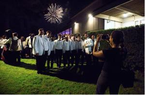 Trumpets and trombones of the TMCO with fireworks (Photo Credit: Hilary Scott)