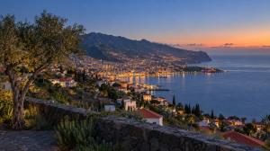 Hillside view over a bay at dusk