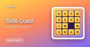Slide Quest sliding puzzle on iplay.free: a four-by-four board of fifteen numbered yellow tiles with one empty square