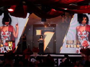 Sahar Al Aufi accepts the Best Bridal Collection award for Melis Bridal at the inaugural Runway 7 Fashion Awards at Sony Hall in New York City on Sept. 14, 2026.