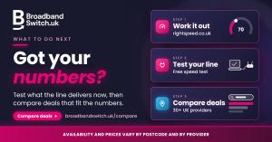 Three steps to the right broadband speed: working it out at rightspeed.co.uk, testing the line with a free speed test, then comparing deals from 30+ UK providers