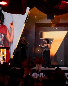 Sahar Al Aufi accepts the Best Bridal Collection award for Melis Bridal at the inaugural Runway 7 Fashion Awards at Sony Hall in New York City on Sept. 14, 2026. Photo by Taylor Fenner.