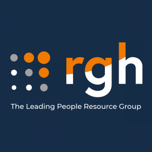 Blue background with RGH written in orange and white