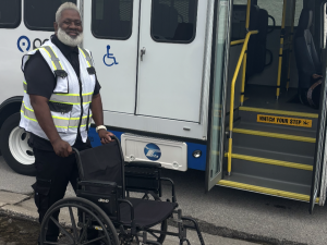 WeDriveU Road Supervisor Charles Herring supports its operation in Pace South Cook County. Image: WeDriveU