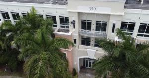 Cleaning drone washing the facade of the Miramar Centre II office building in Miramar, Florida