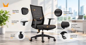 Ergonomic office chair with lumbar support and adjustable features.